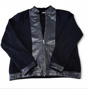 LUXE IPSE Vintage Black Wool Knit & Genuine Leather Jacket - Rare Designer Piece